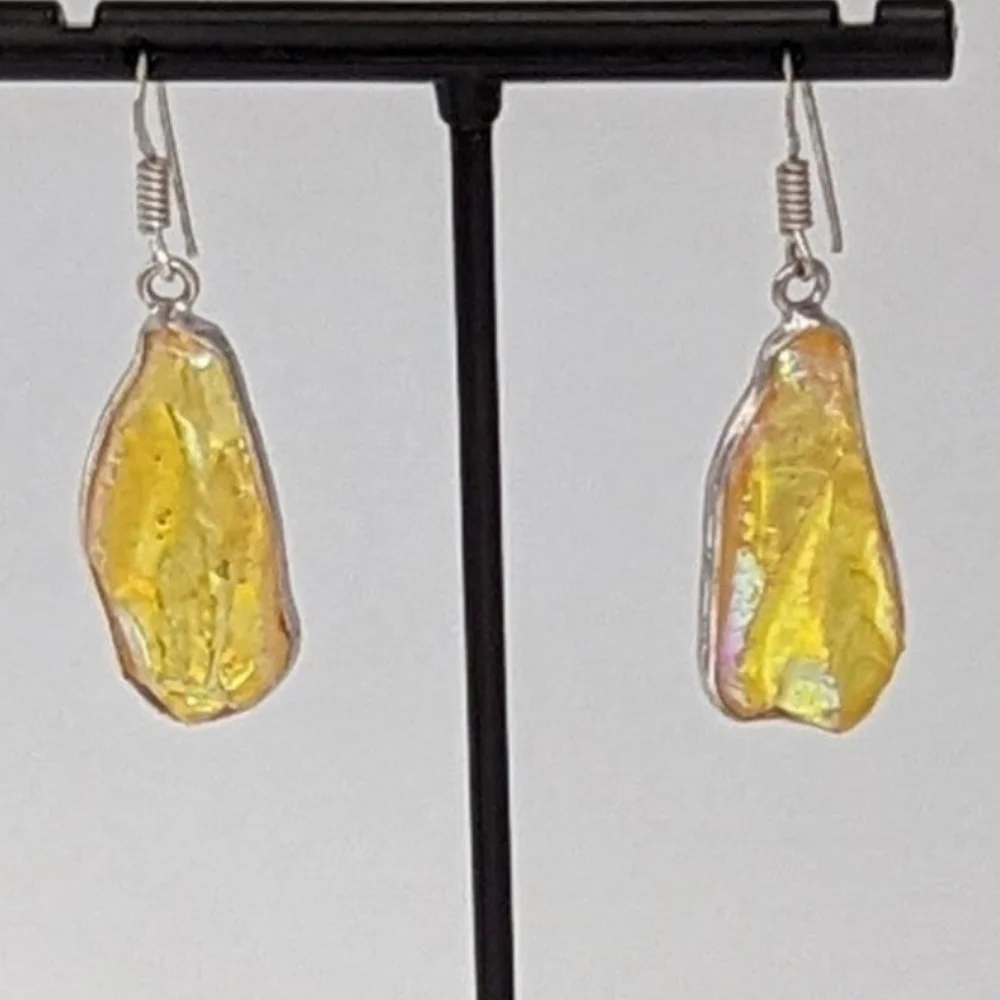 Yellow Titanium Druzy Gemstone 925 Sterling Silver Handmade Dangle Earrings